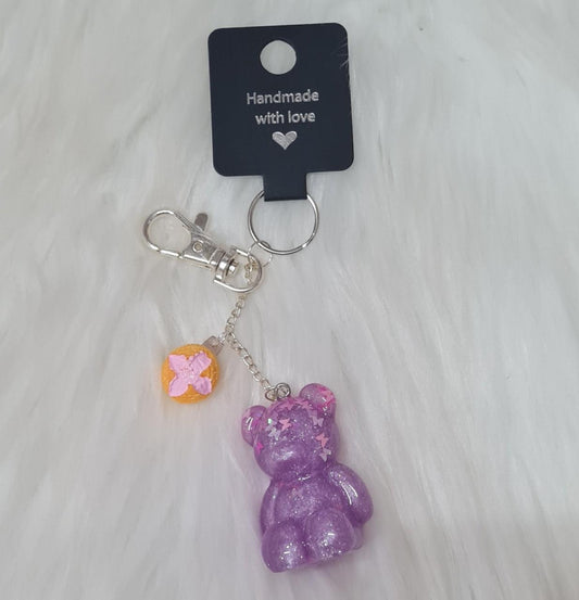 Handmade Keychain #01 - Purple Teddy Bear Keychain